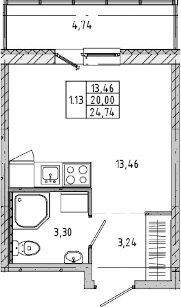 Квартира студия 20.48 м², 17/21 эт., ЖК «Новые горизонты 2»